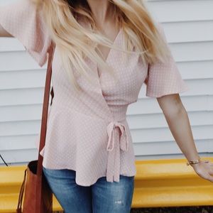 Flutter sleeve polka dot top S